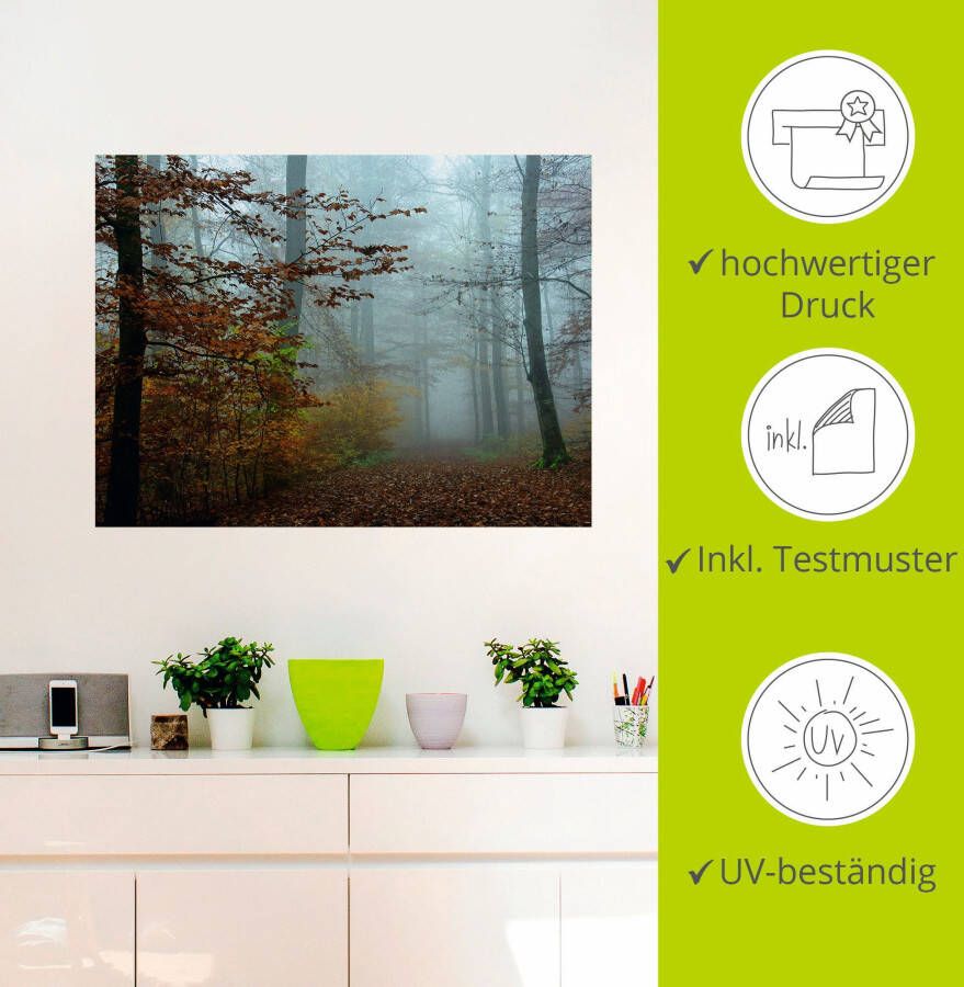 Artland Artprint Mist in herfstbos als artprint op linnen poster muursticker in verschillende maten