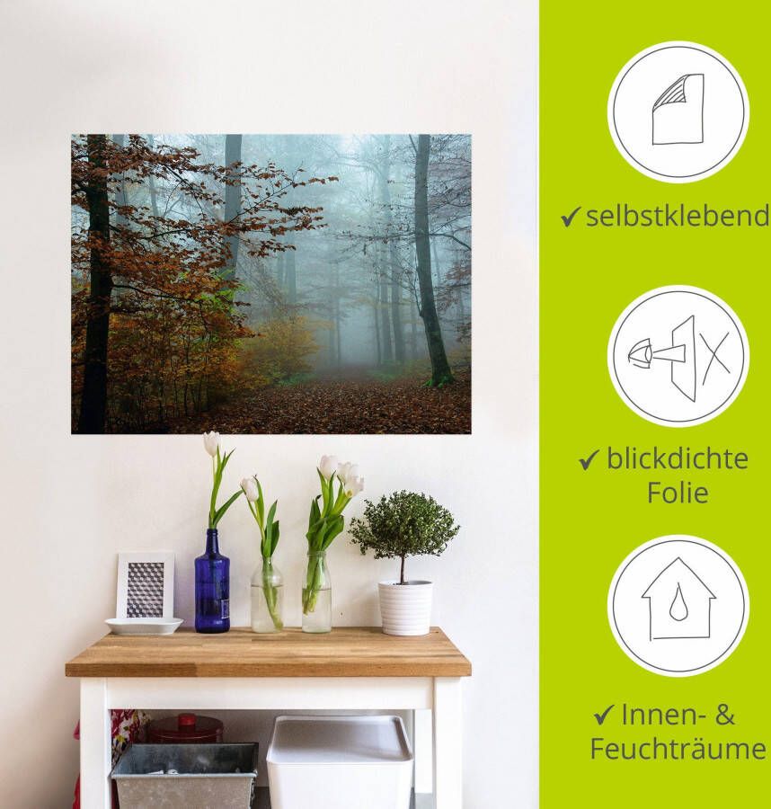 Artland Artprint Mist in herfstbos als artprint op linnen poster muursticker in verschillende maten