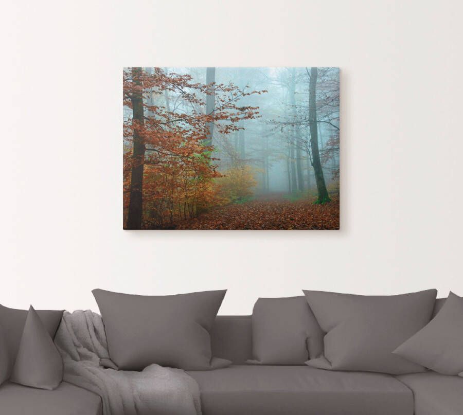 Artland Artprint Mist in herfstbos als artprint op linnen poster muursticker in verschillende maten