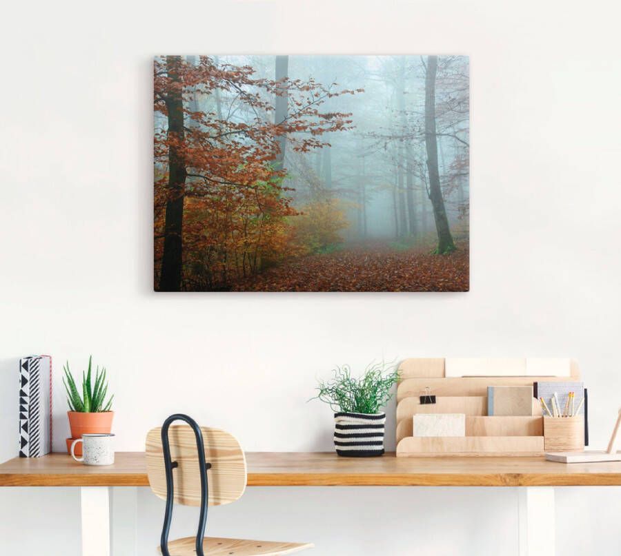 Artland Artprint Mist in herfstbos als artprint op linnen poster muursticker in verschillende maten