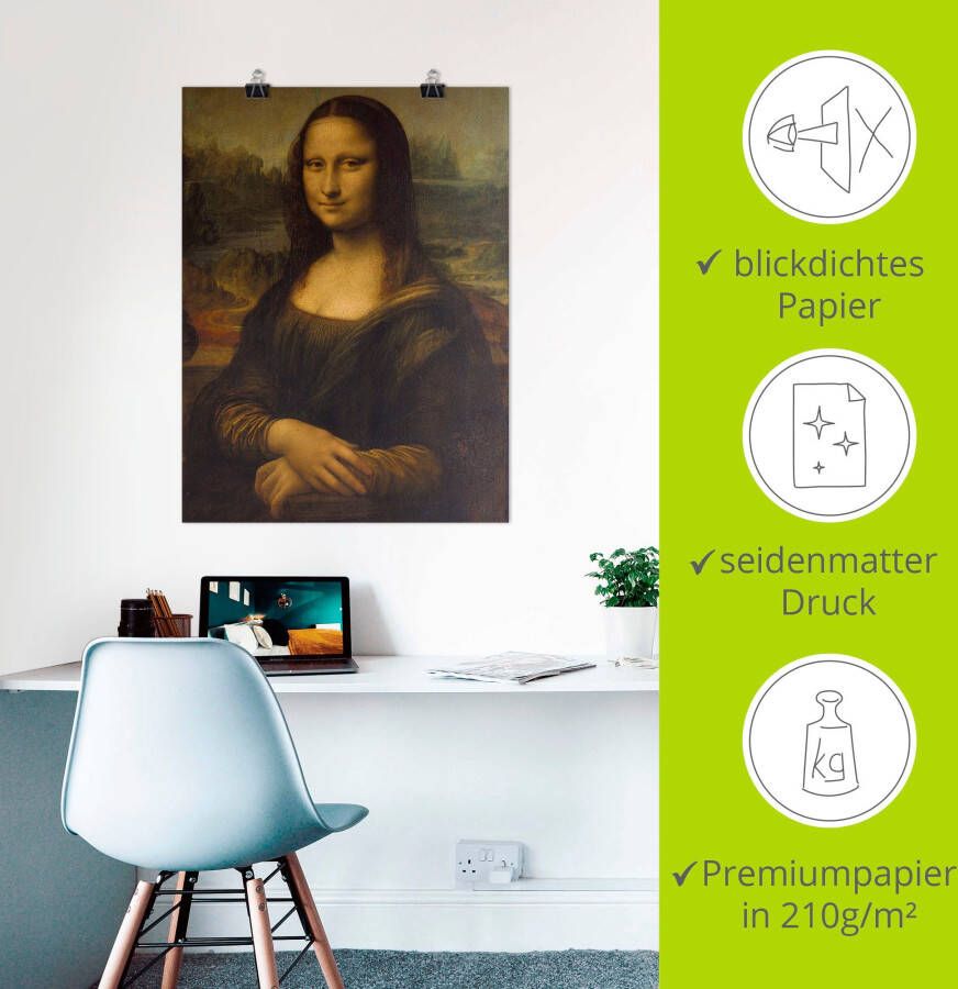 Artland Artprint Mona Lisa. Omstreeks 1503 als artprint op linnen poster in verschillende formaten maten