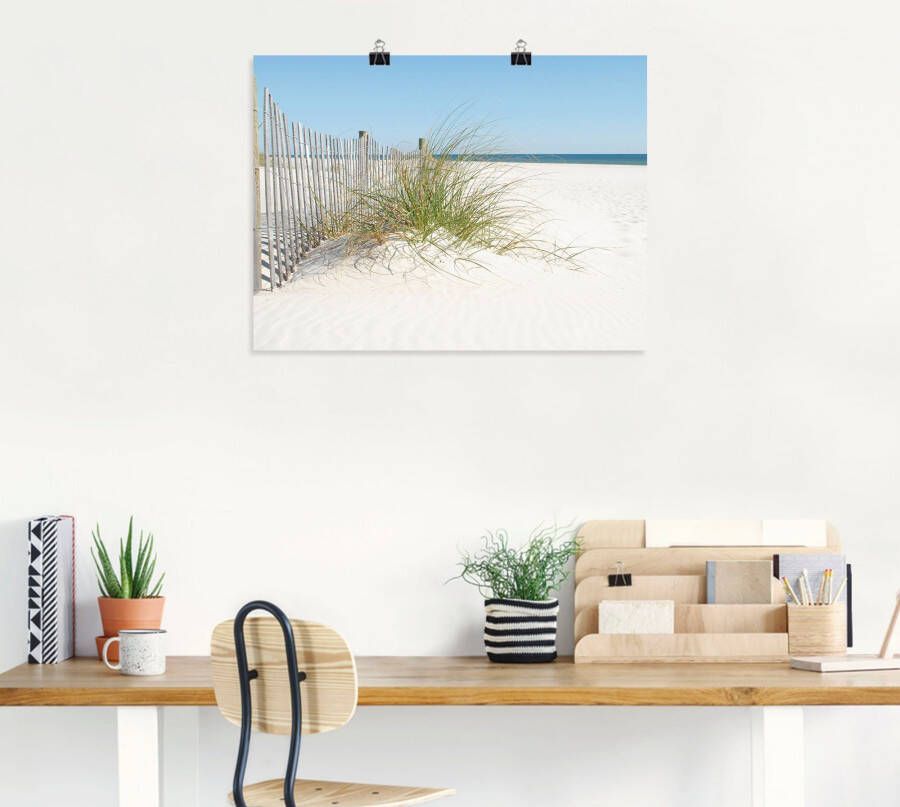 Artland Artprint Mooie duinen met grassen en hek als artprint op linnen poster in verschillende formaten maten