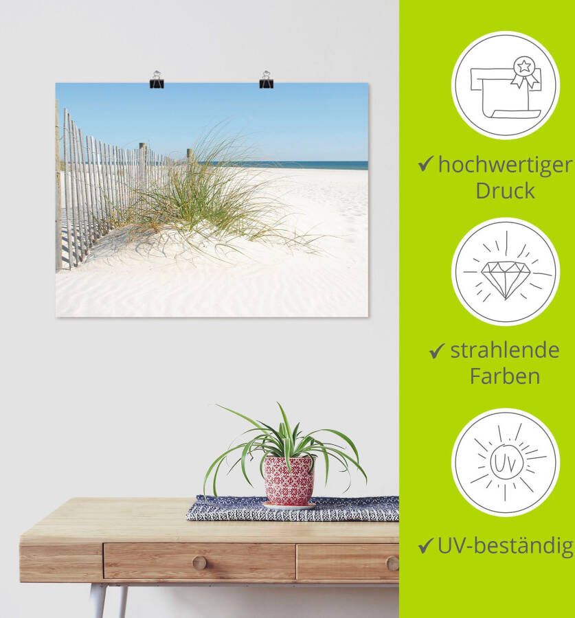 Artland Artprint Mooie duinen met grassen en hek als artprint op linnen poster in verschillende formaten maten