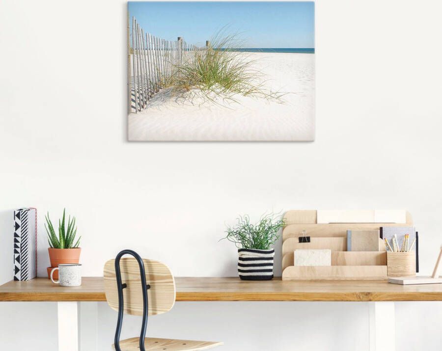 Artland Artprint Mooie duinen met grassen en hek als artprint op linnen poster in verschillende formaten maten