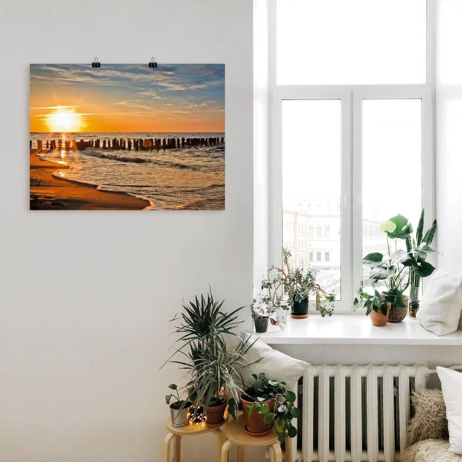 Artland Artprint Mooie zonsondergang aan het strand als artprint van aluminium artprint voor buiten artprint op linnen poster in verschillende maten. maten