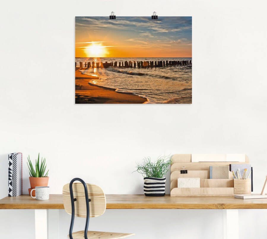 Artland Artprint Mooie zonsondergang aan het strand als artprint van aluminium artprint voor buiten artprint op linnen poster in verschillende maten. maten