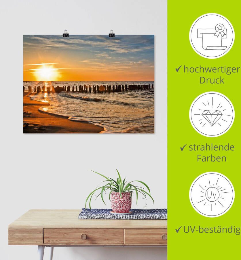 Artland Artprint Mooie zonsondergang aan het strand als artprint van aluminium artprint voor buiten artprint op linnen poster in verschillende maten. maten