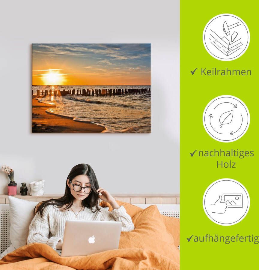 Artland Artprint Mooie zonsondergang aan het strand als artprint van aluminium artprint voor buiten artprint op linnen poster in verschillende maten. maten