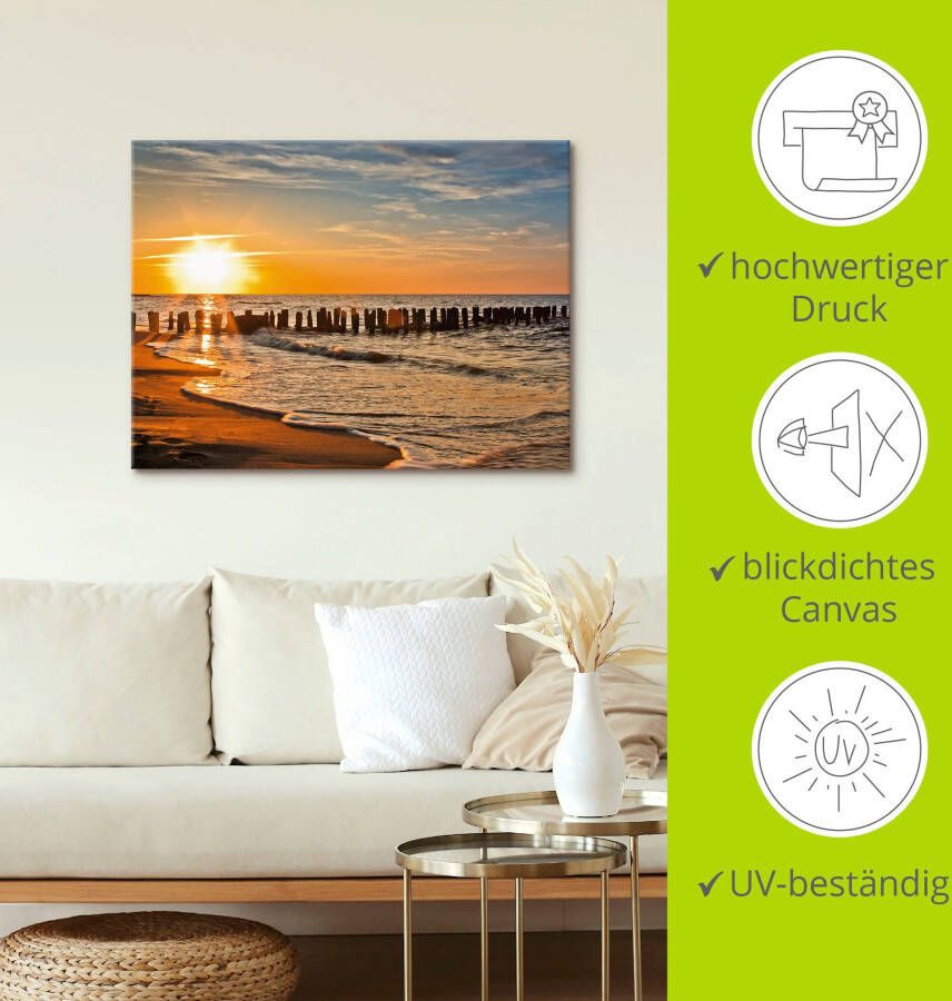 Artland Artprint Mooie zonsondergang aan het strand als artprint van aluminium artprint voor buiten artprint op linnen poster in verschillende maten. maten