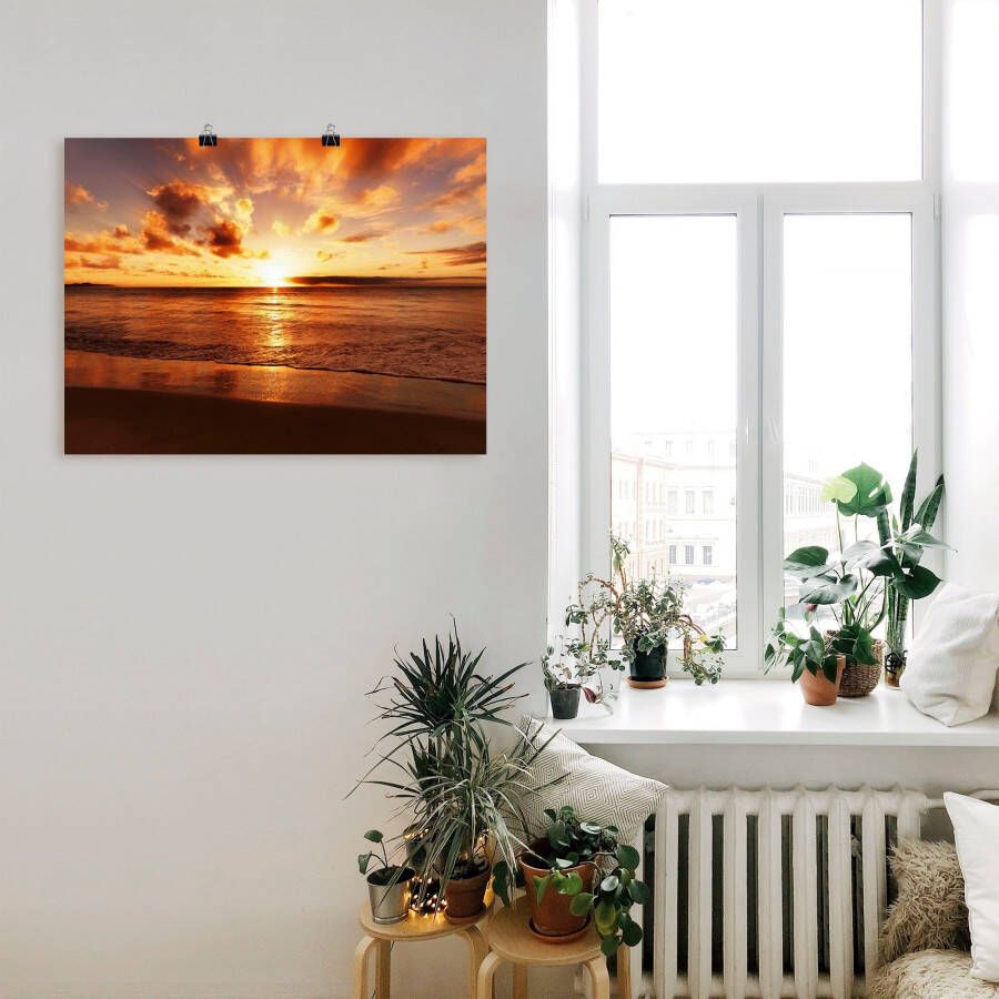 Artland Artprint Mooie zonsondergang strand als artprint op linnen poster muursticker in verschillende maten