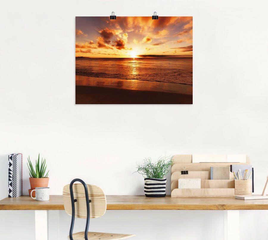 Artland Artprint Mooie zonsondergang strand als artprint op linnen poster muursticker in verschillende maten