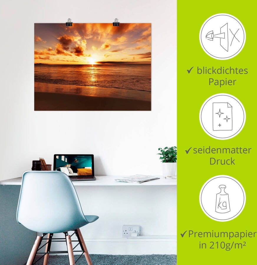 Artland Artprint Mooie zonsondergang strand als artprint op linnen poster muursticker in verschillende maten