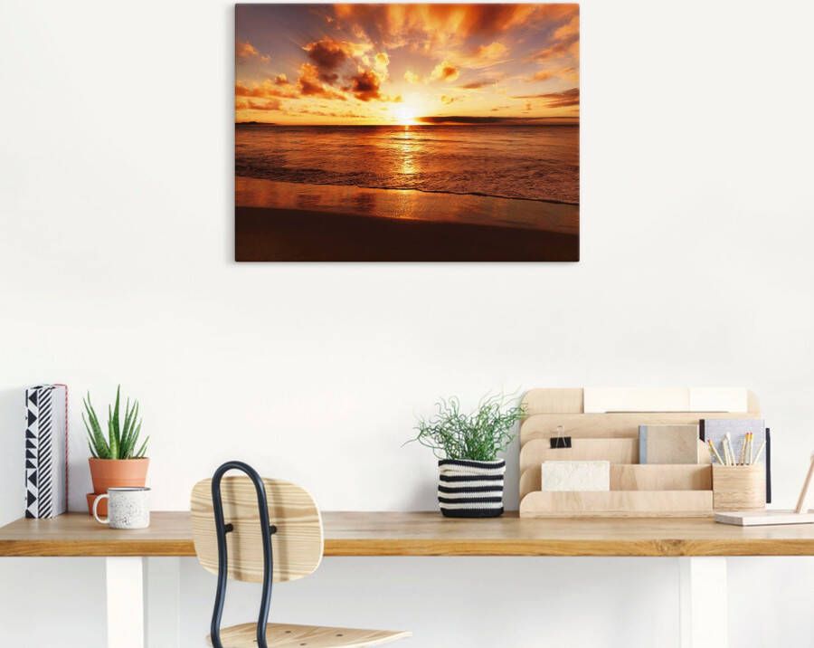 Artland Artprint Mooie zonsondergang strand als artprint op linnen poster muursticker in verschillende maten