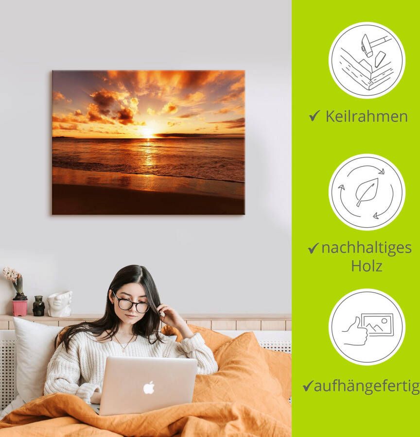 Artland Artprint Mooie zonsondergang strand als artprint op linnen poster muursticker in verschillende maten