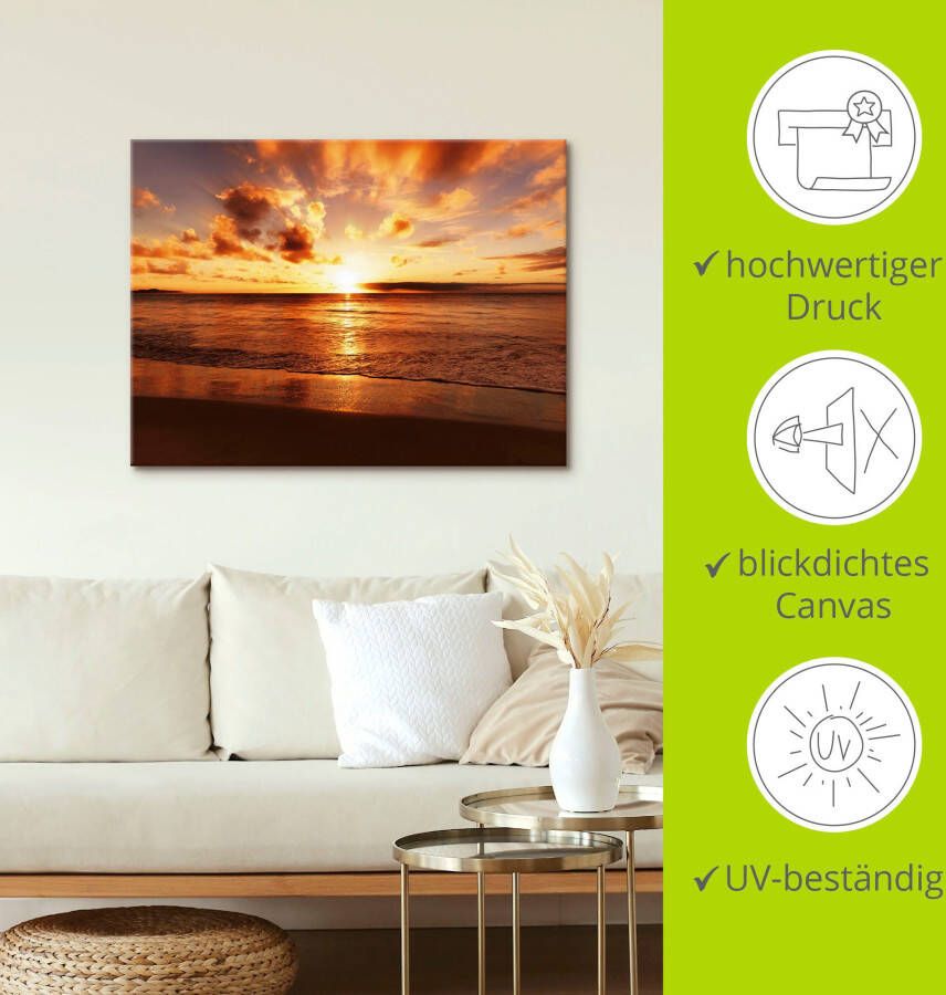 Artland Artprint Mooie zonsondergang strand als artprint op linnen poster muursticker in verschillende maten