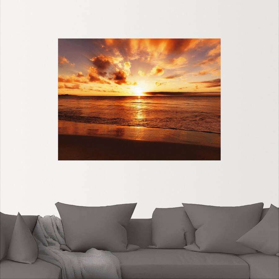 Artland Artprint Mooie zonsondergang strand als artprint op linnen poster muursticker in verschillende maten