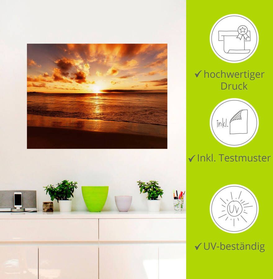 Artland Artprint Mooie zonsondergang strand als artprint op linnen poster muursticker in verschillende maten