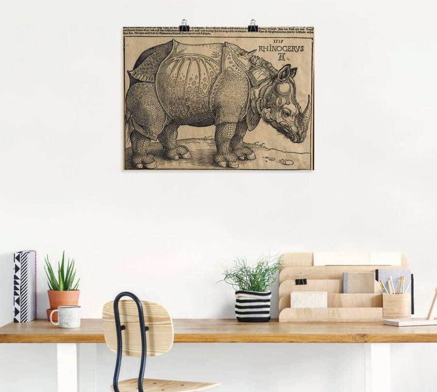 Artland Artprint Neushoorn. 1515. Voor koning Emanuel. als artprint op linnen muursticker of poster in verschillende maten