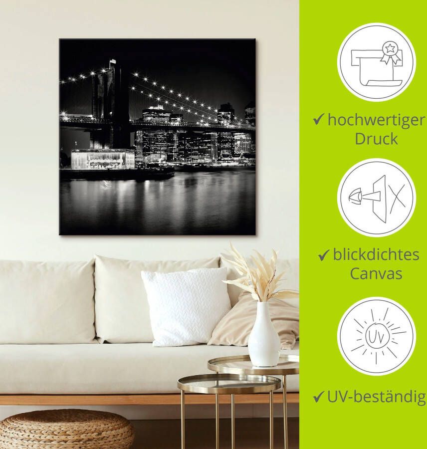 Artland Artprint New York Brooklyn Bridge 's nachts als artprint op linnen poster in verschillende formaten maten