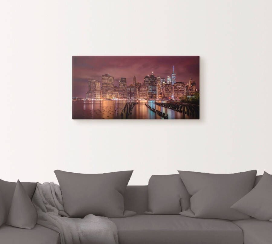 Artland Artprint New York City Impressie 's nachts als artprint van aluminium artprint voor buiten artprint op linnen in verschillende maten