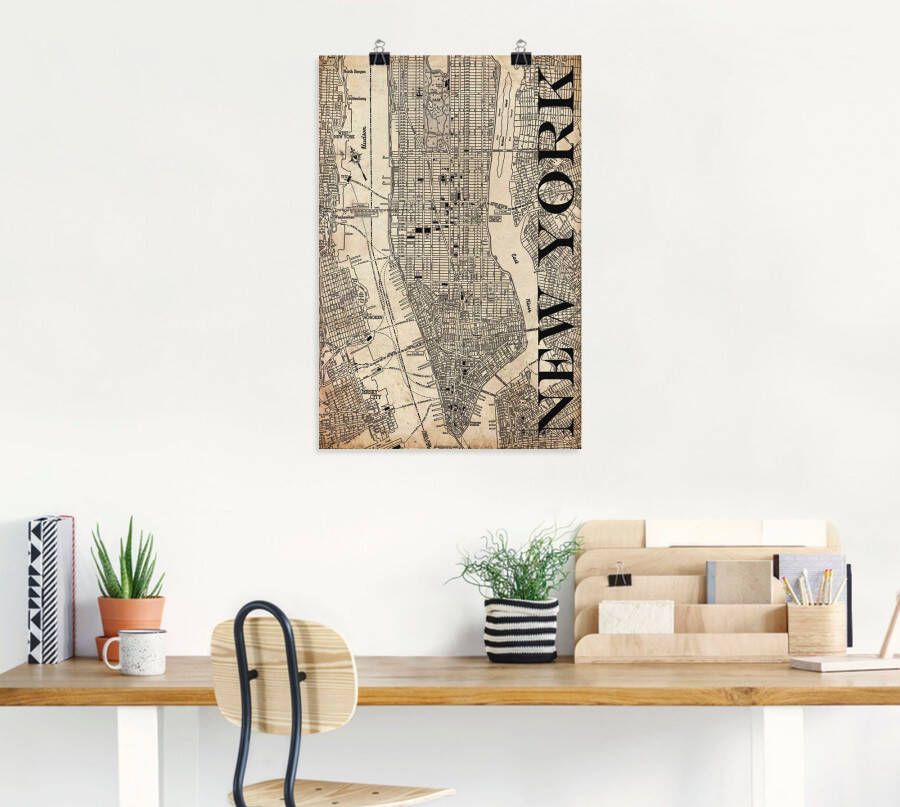 Artland Artprint New York kaart straten kaart Grunge als artprint op linnen poster in verschillende formaten maten