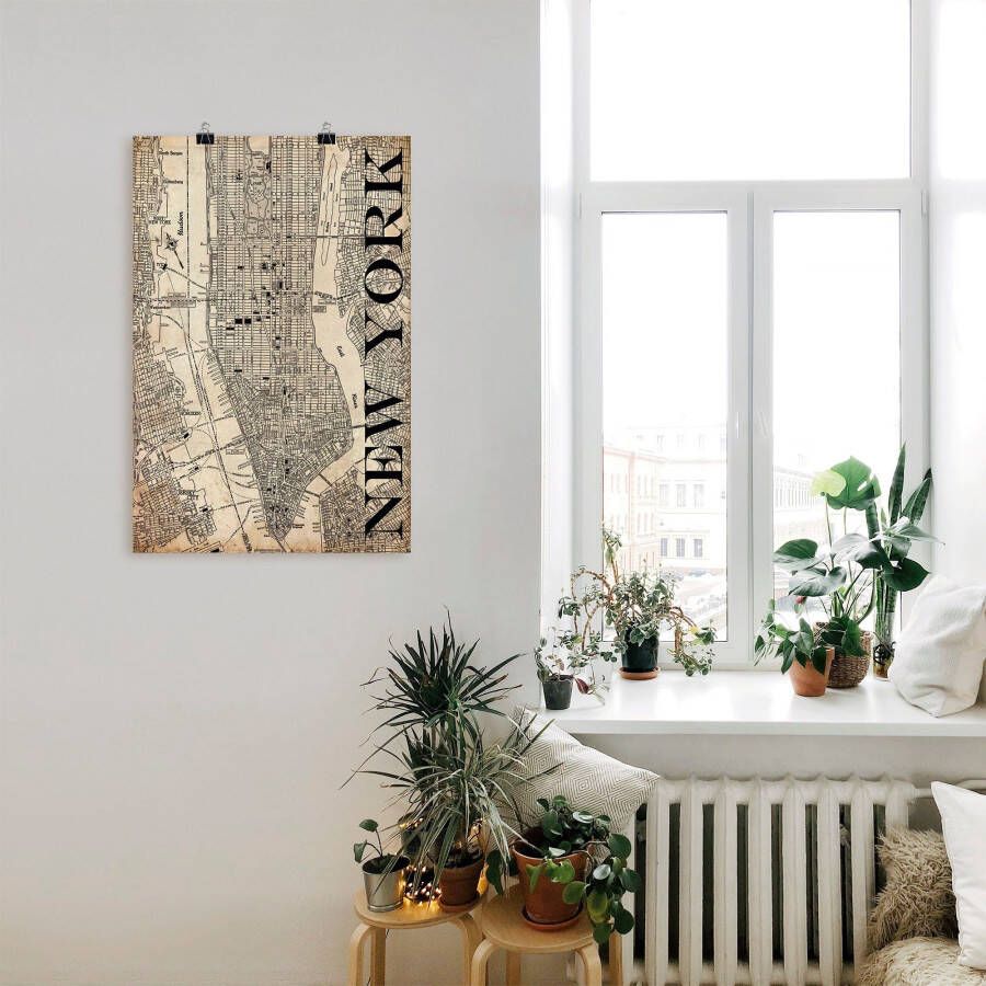 Artland Artprint New York kaart straten kaart Grunge als artprint op linnen poster in verschillende formaten maten