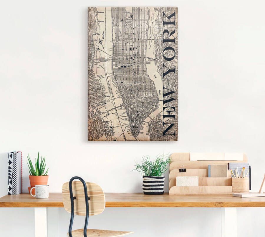 Artland Artprint New York kaart straten kaart Grunge als artprint op linnen poster in verschillende formaten maten