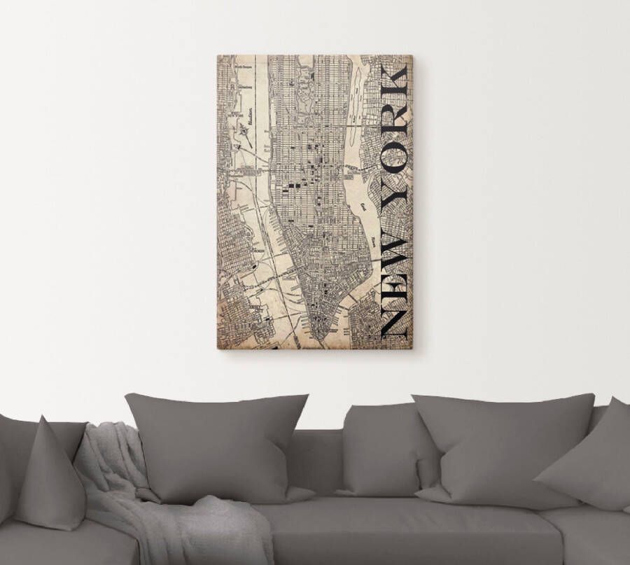 Artland Artprint New York kaart straten kaart Grunge als artprint op linnen poster in verschillende formaten maten