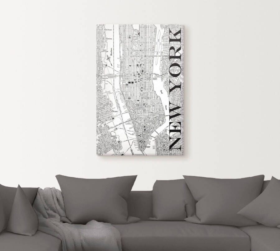 Artland Artprint op linnen New York kaart straten kaart