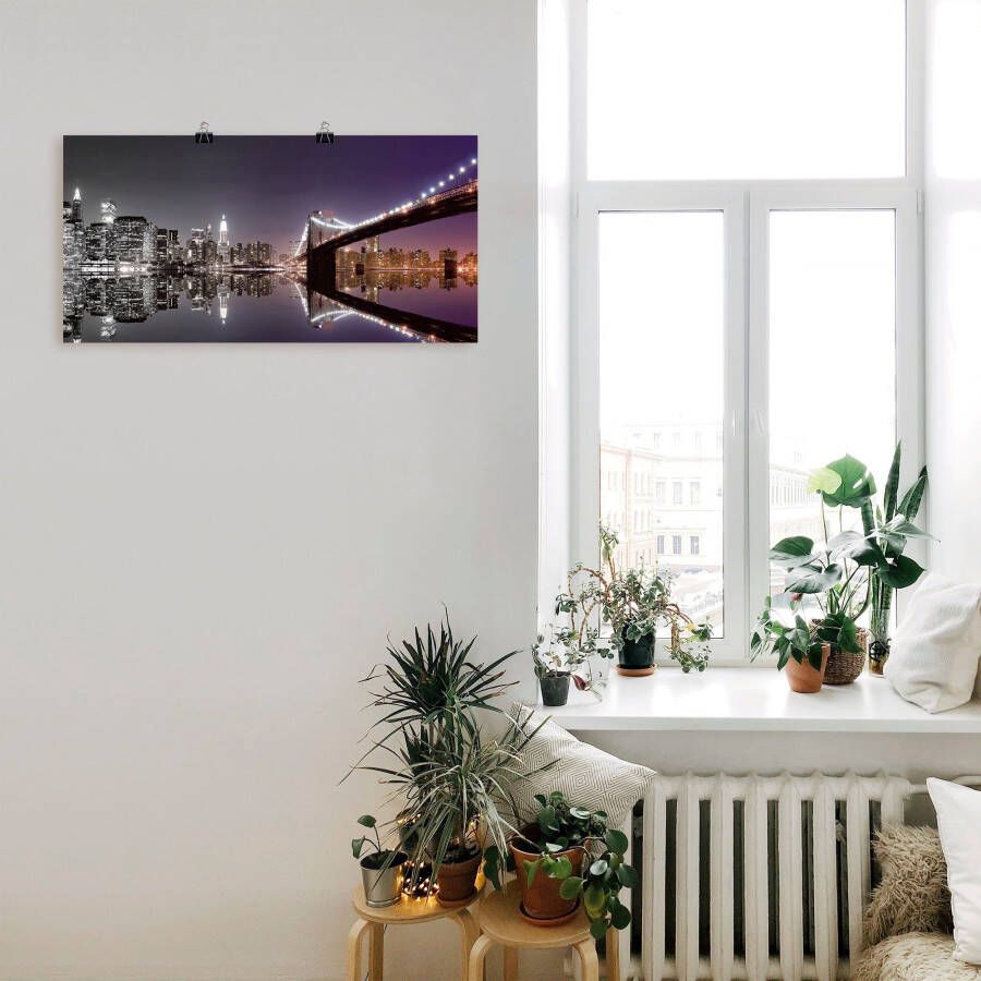 Artland Artprint New York skyline nachtelijke reflectie als artprint op linnen poster muursticker in verschillende maten