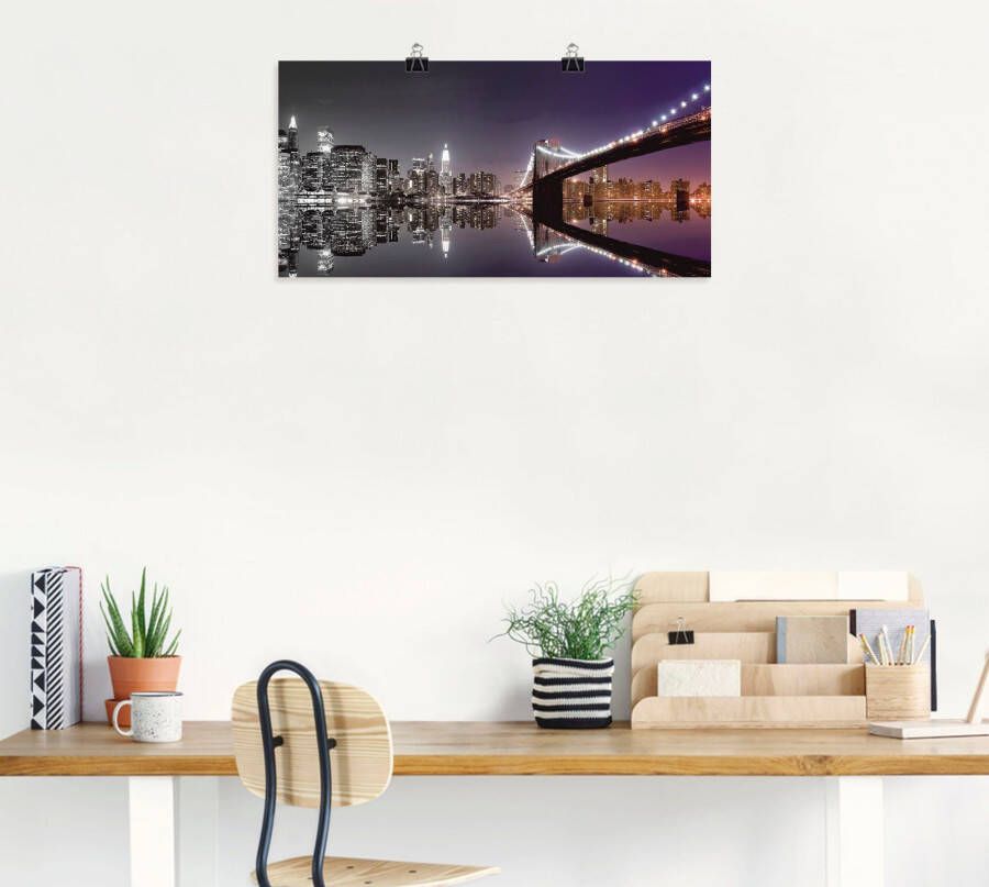 Artland Artprint New York skyline nachtelijke reflectie als artprint op linnen poster muursticker in verschillende maten