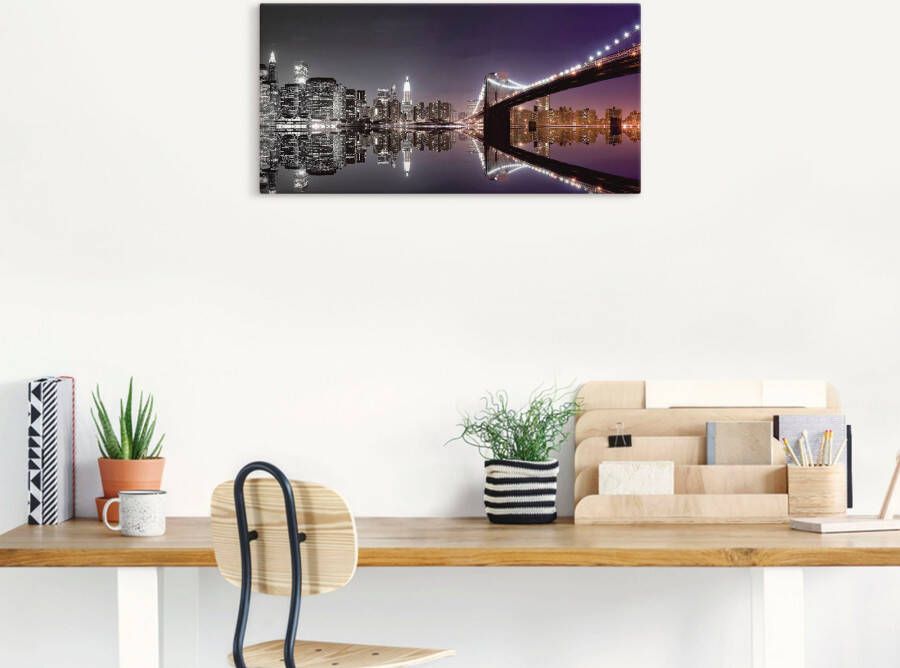 Artland Artprint New York skyline nachtelijke reflectie als artprint op linnen poster muursticker in verschillende maten