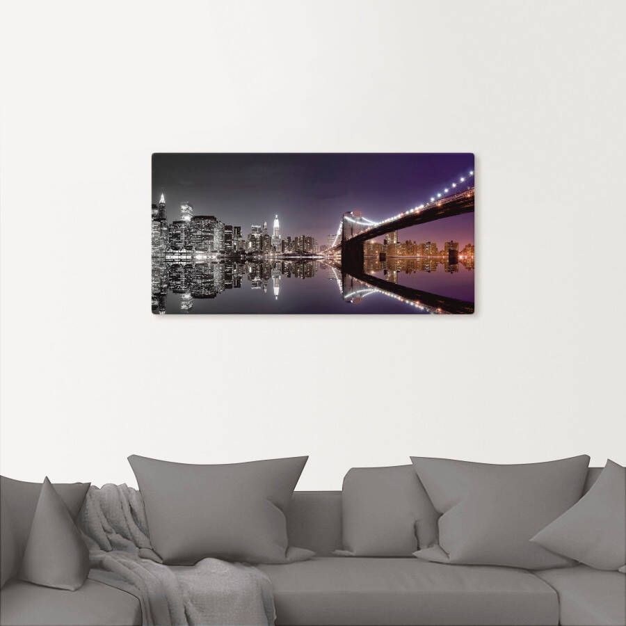 Artland Artprint New York skyline nachtelijke reflectie als artprint op linnen poster muursticker in verschillende maten