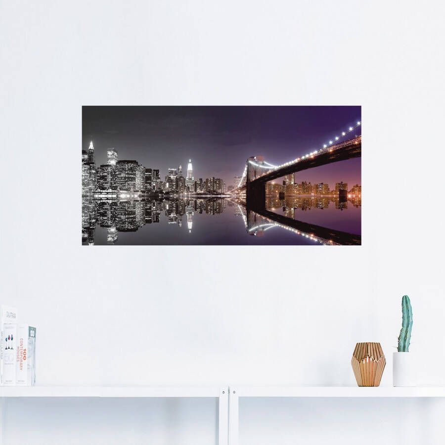 Artland Artprint New York skyline nachtelijke reflectie als artprint op linnen poster muursticker in verschillende maten