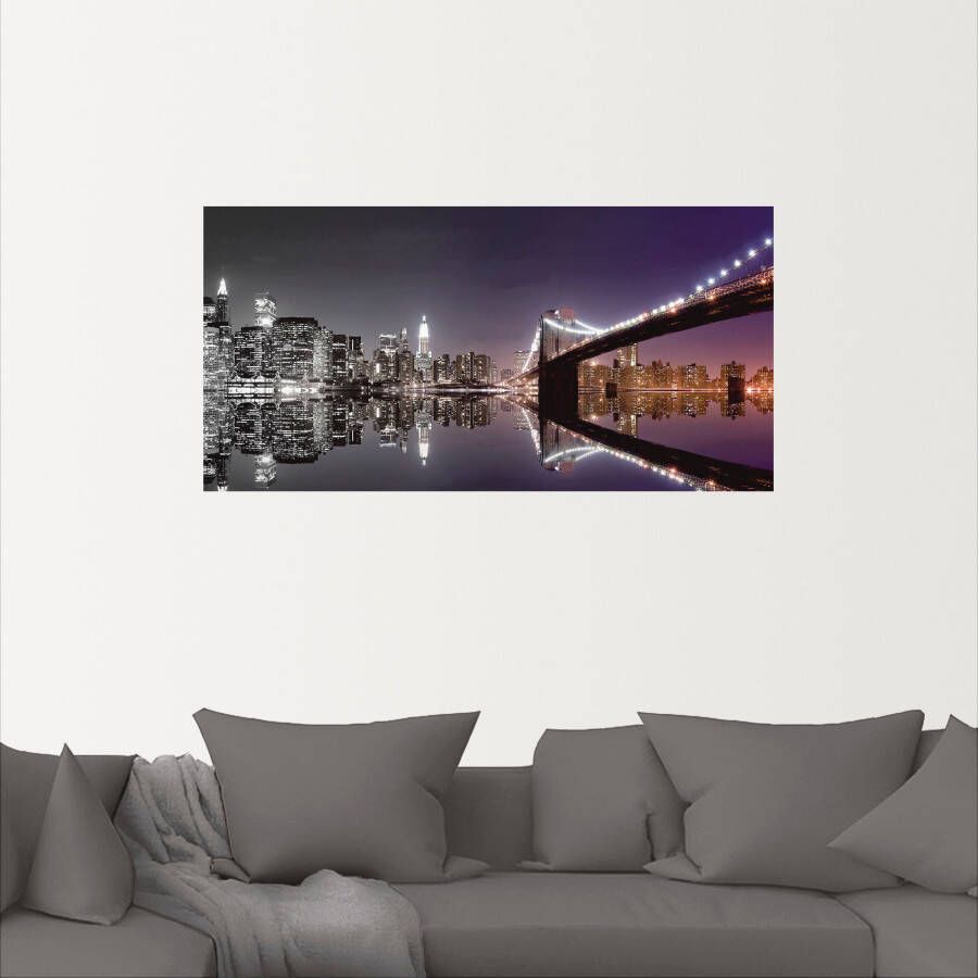 Artland Artprint New York skyline nachtelijke reflectie als artprint op linnen poster muursticker in verschillende maten