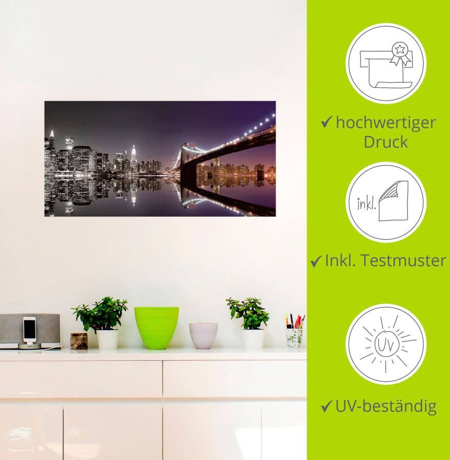 Artland Artprint New York skyline nachtelijke reflectie als artprint op linnen poster muursticker in verschillende maten