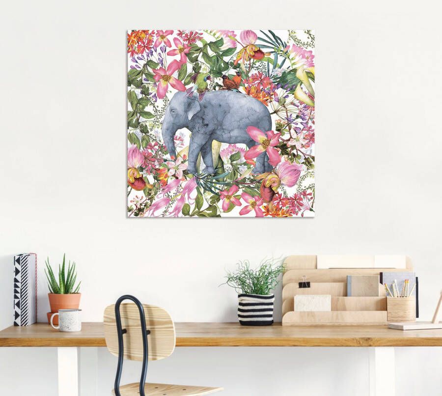Artland Artprint Olifant in bloemen jungle als artprint op linnen poster in verschillende formaten maten