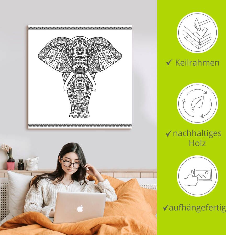 Artland Artprint Olifant in mandala als artprint op linnen poster muursticker in verschillende maten