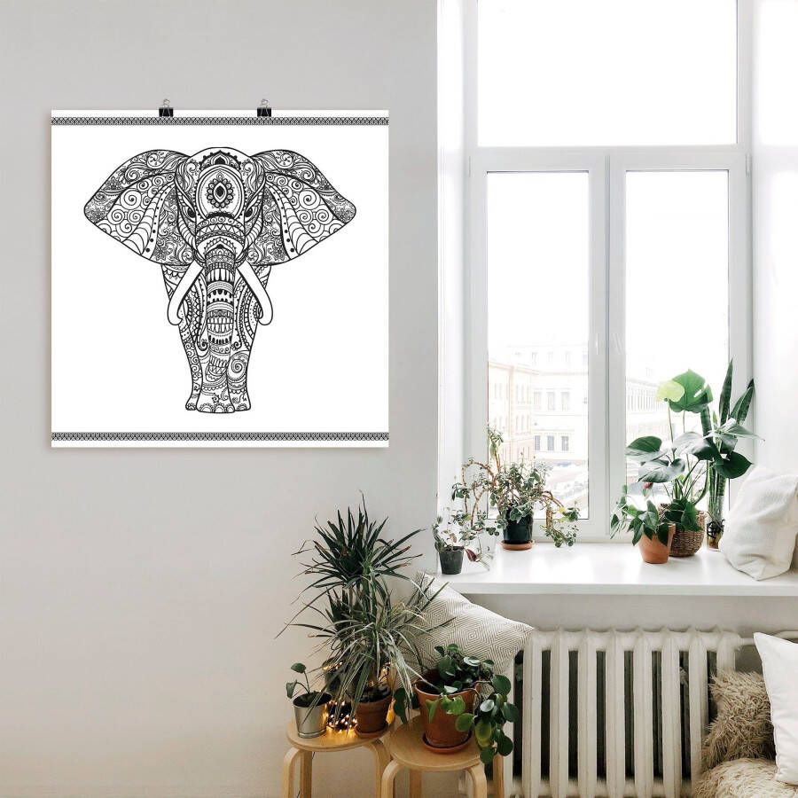 Artland Artprint Olifant in mandala als artprint op linnen poster muursticker in verschillende maten