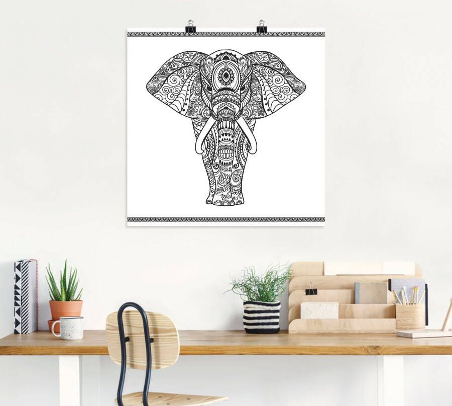 Artland Artprint Olifant in mandala als artprint op linnen poster muursticker in verschillende maten