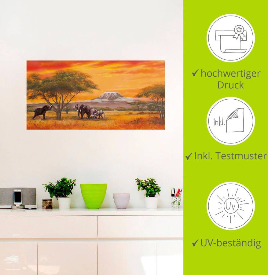 Artland Artprint Olifanten als artprint van aluminium artprint voor buiten artprint op linnen poster muursticker