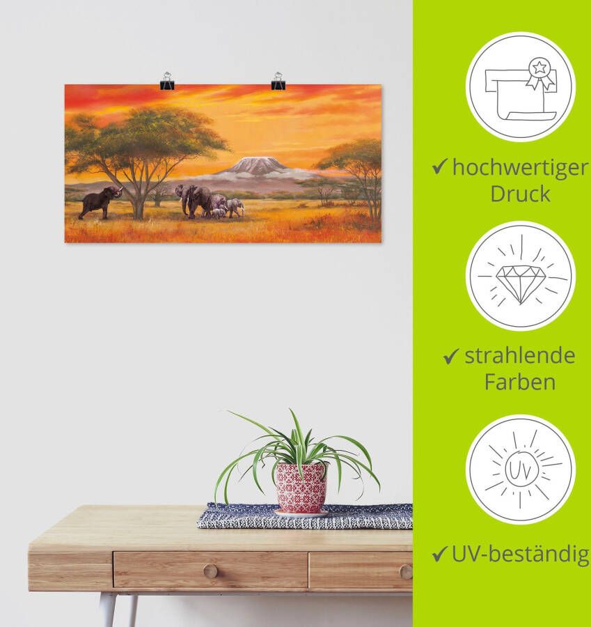 Artland Artprint Olifanten als artprint van aluminium artprint voor buiten artprint op linnen poster muursticker