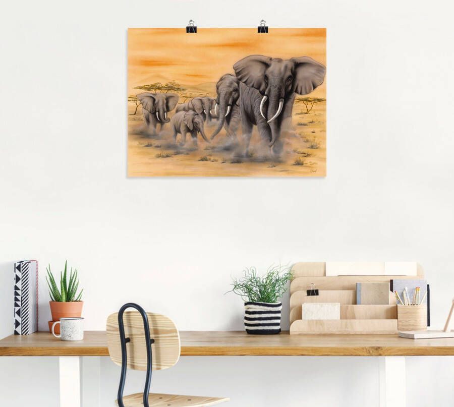 Artland Artprint Olifanten op de steppe als artprint van aluminium artprint voor buiten artprint op linnen poster muursticker