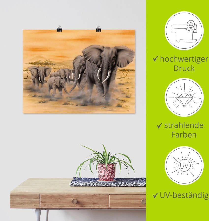 Artland Artprint Olifanten op de steppe als artprint van aluminium artprint voor buiten artprint op linnen poster muursticker