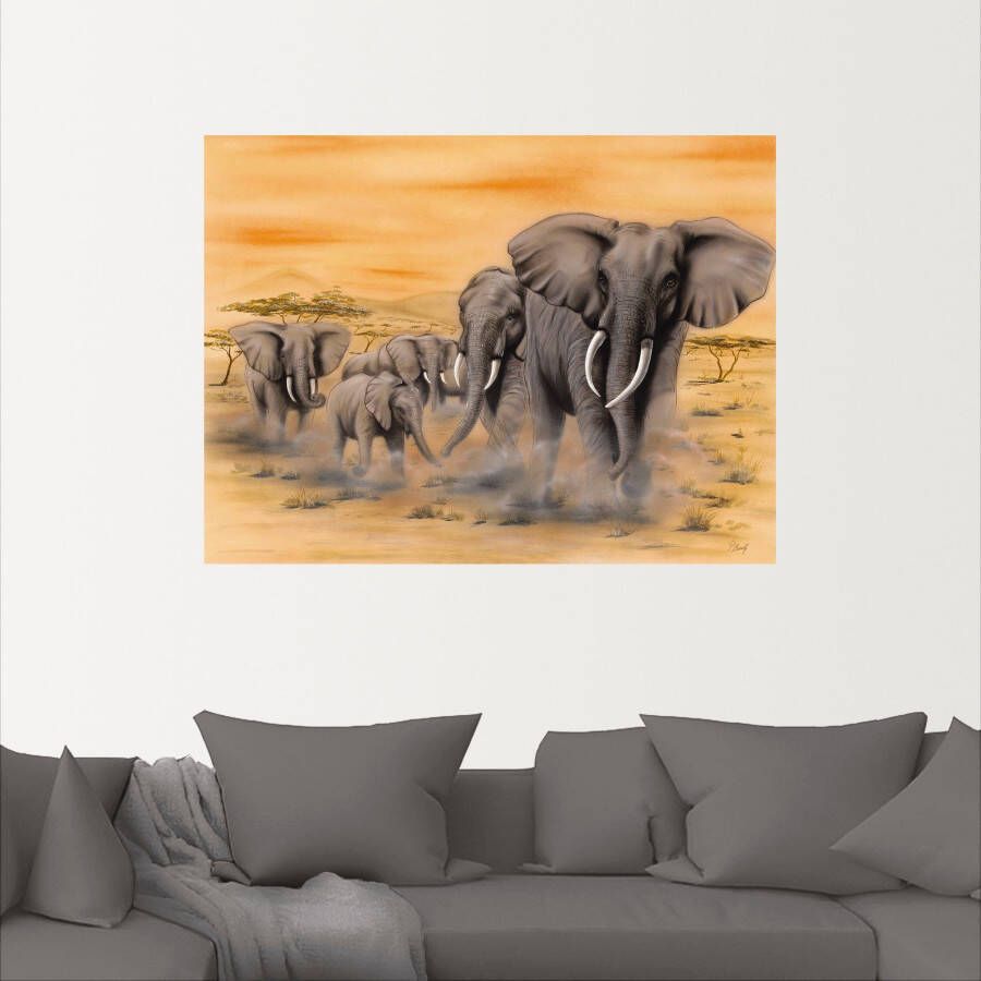 Artland Artprint Olifanten op de steppe als artprint van aluminium artprint voor buiten artprint op linnen poster muursticker