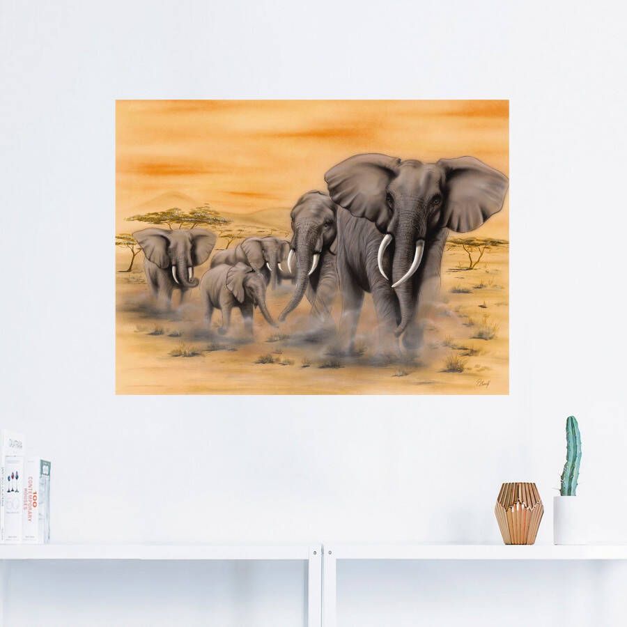 Artland Artprint Olifanten op de steppe als artprint van aluminium artprint voor buiten artprint op linnen poster muursticker