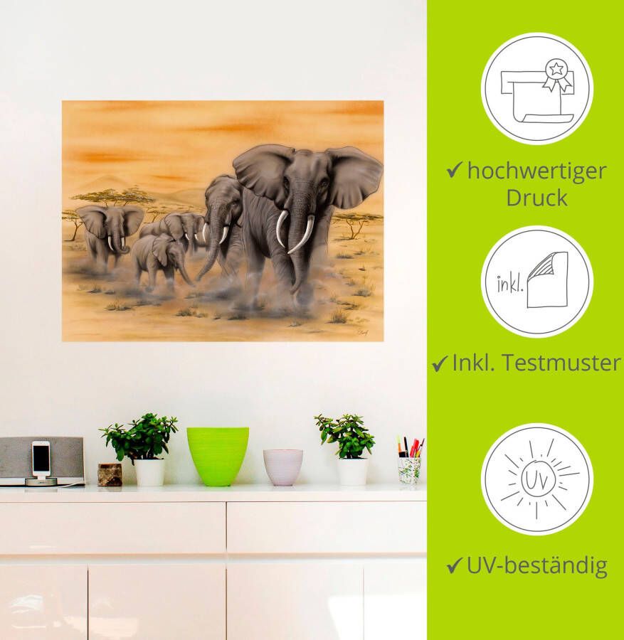 Artland Artprint Olifanten op de steppe als artprint van aluminium artprint voor buiten artprint op linnen poster muursticker