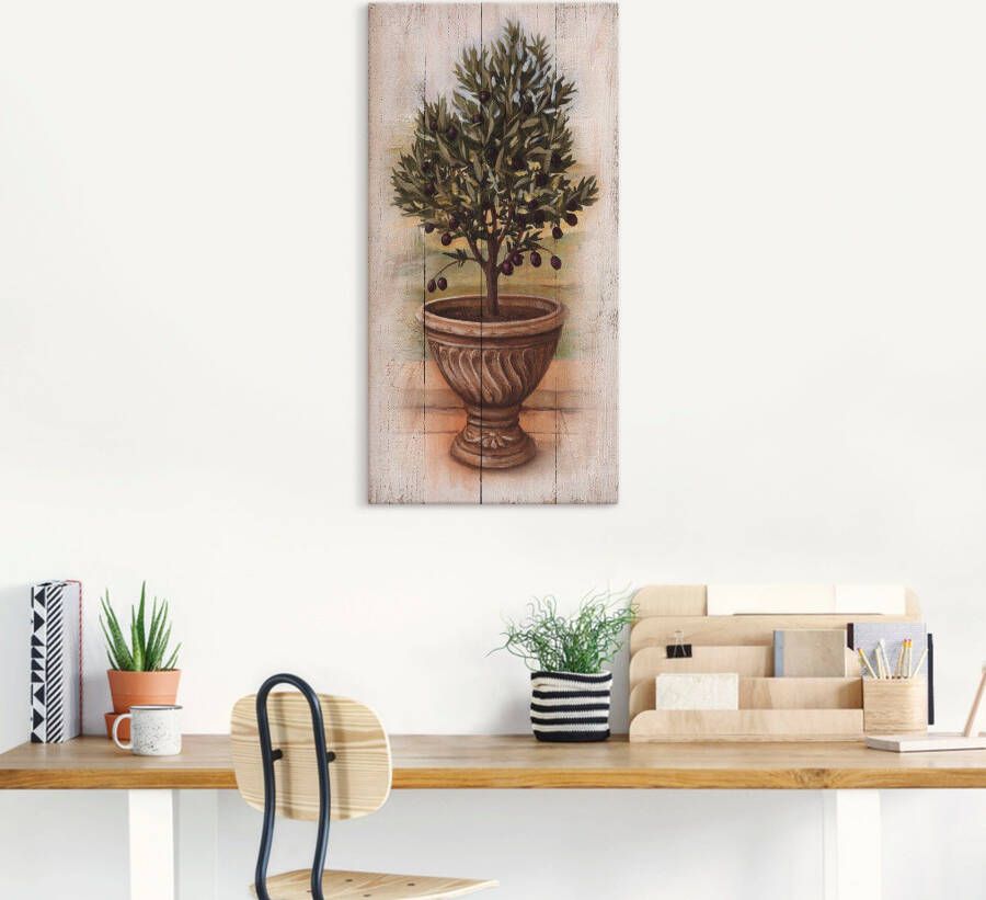 Artland Artprint op linnen Olijfboom met hout-look gespannen op een spieraam