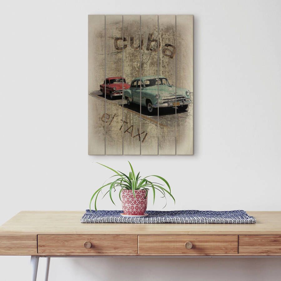 Artland Artprint op hout Cuba De taxi