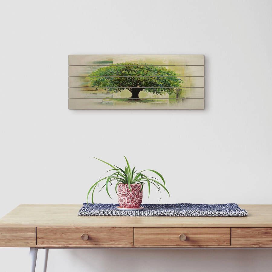 Artland Artprint op hout Voorjaarsboom op abstracte achtergrond